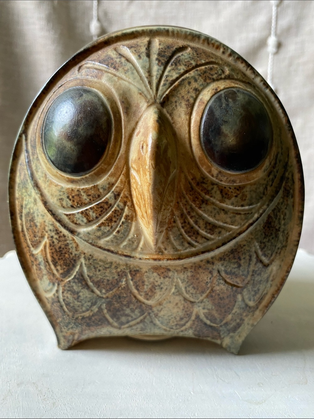Mid-Century Ceramic Owl Sculptural Bank made in Japan Speckled Brown